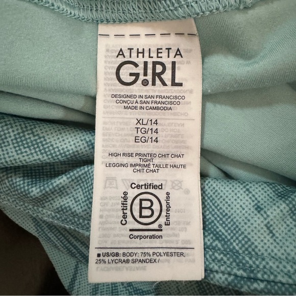 ATHLETA GIRL XL High Waist Printed Chit Chat Legging Tight Style# 982647-14 - Picture 3 of 13